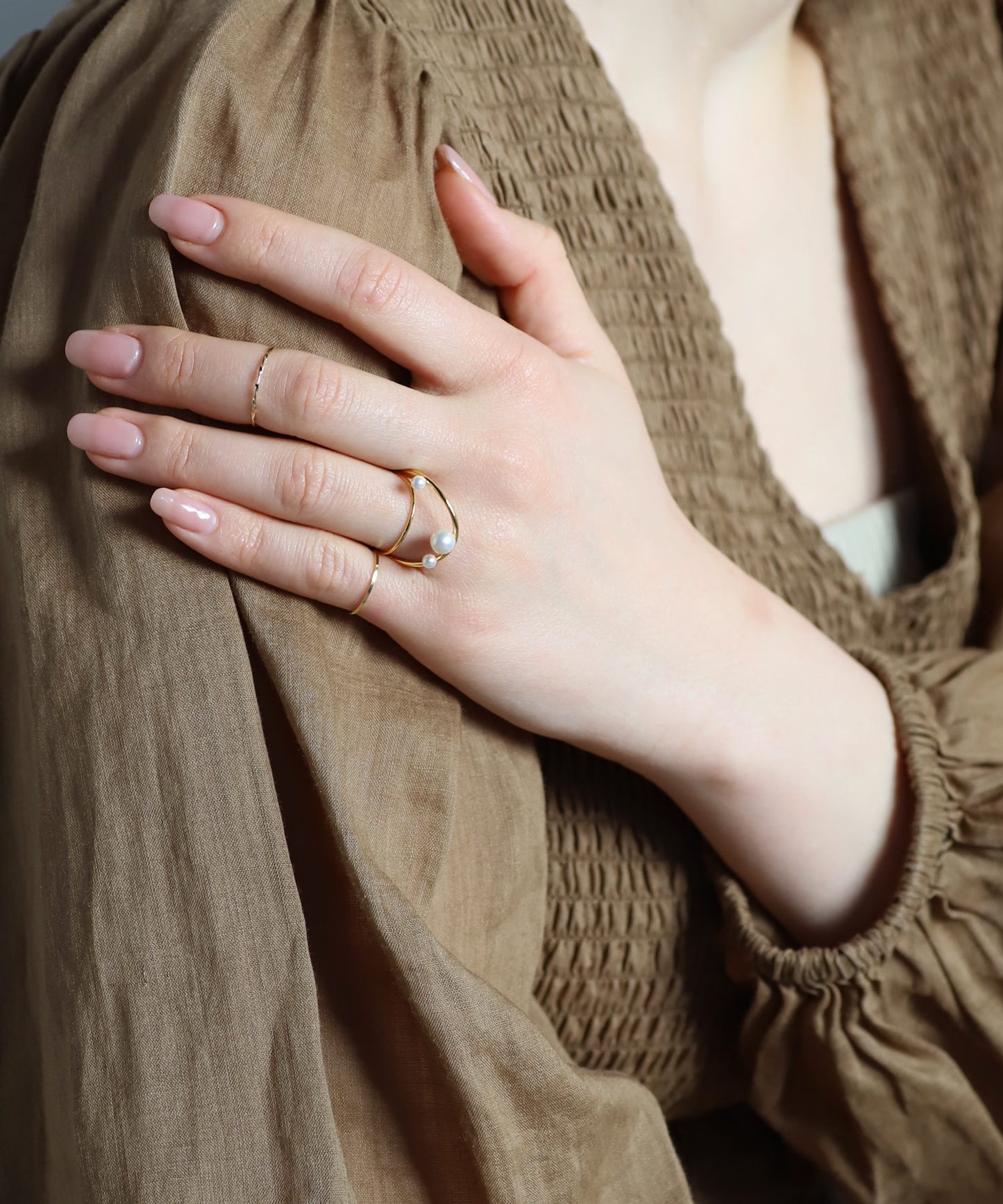 Pearl & Double Line Ring [UMU]