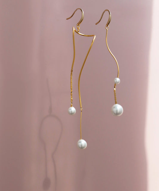 Pearl × Wavy line Asymmetrical Earrings[UMU][C]
