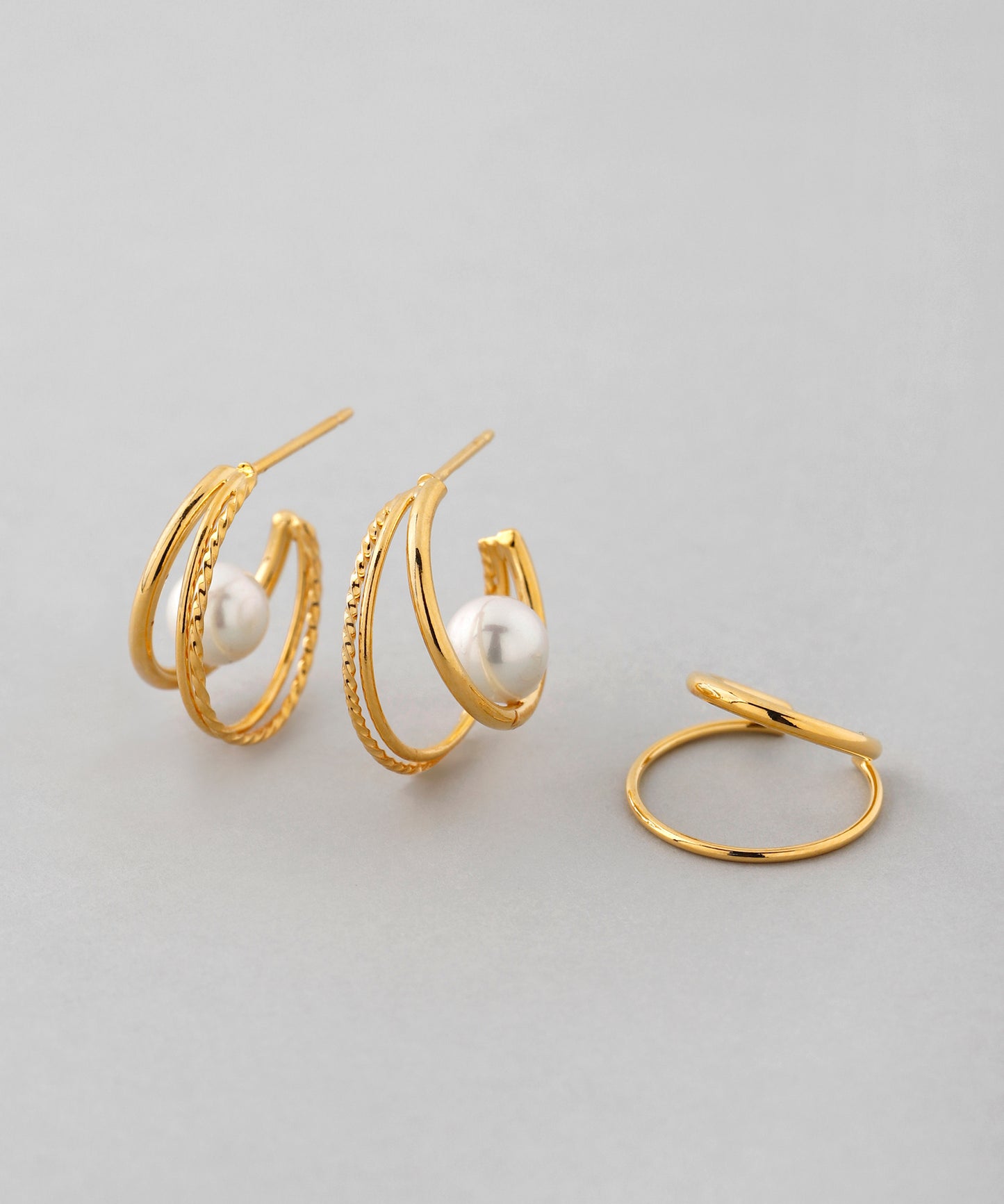 Pearl ＆ Hoop Set Earrings [UMU][Sheerchic]