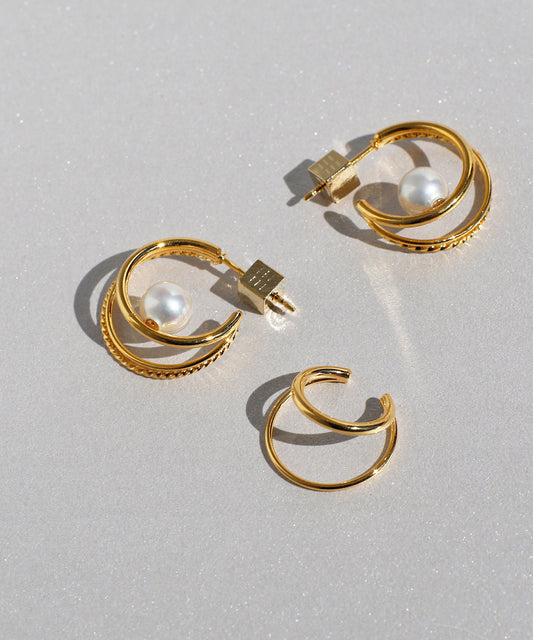 Pearl ＆ Hoop Set Earrings [UMU][Sheerchic]