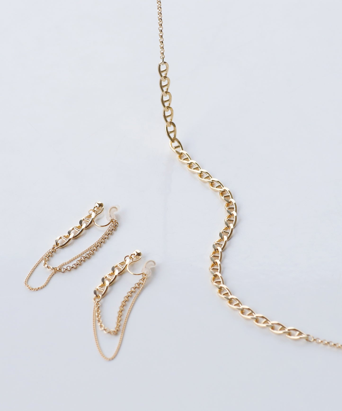 【Online Store Limited】Chain Clip On Earrings × Necklace Set